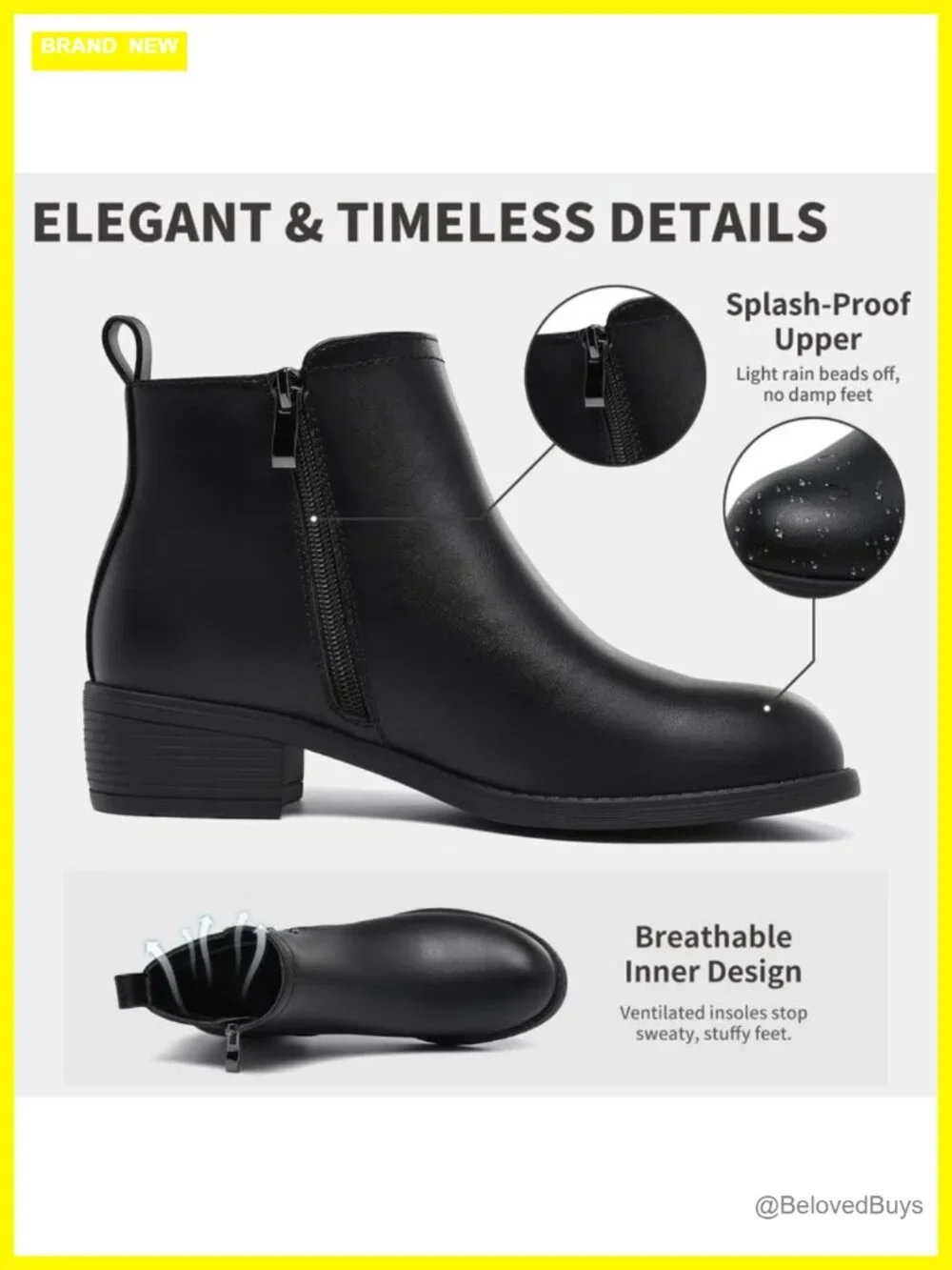 Ankle Boots with Chunky Low Heel - Suede Booties, Side Zipper, Anti-Slip,